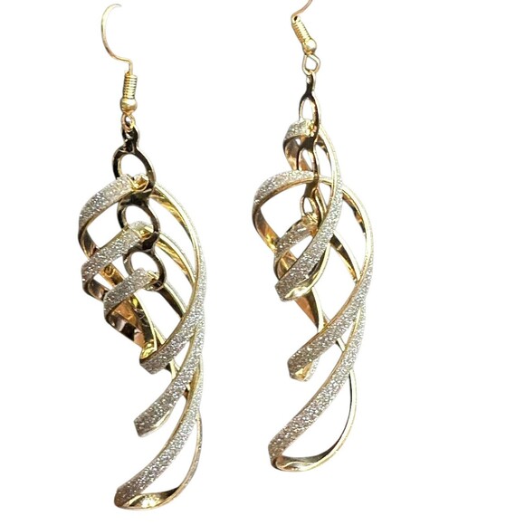 dangle earrings for women 2 pairs black gold tone sparkle 4 inches party - Picture 10 of 16